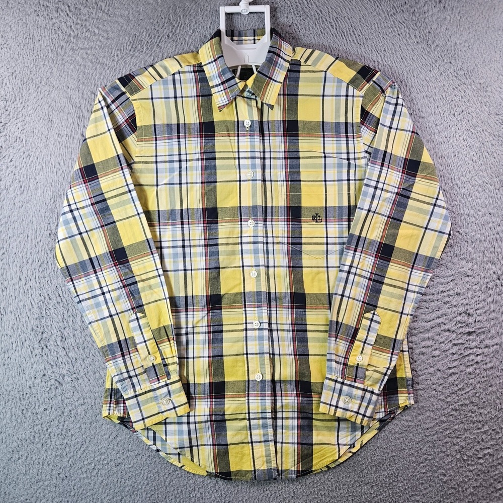Lauren Ralph Lauren Shirt Top Women 2 P Petite Button Long Sleeve Yellow Plaid